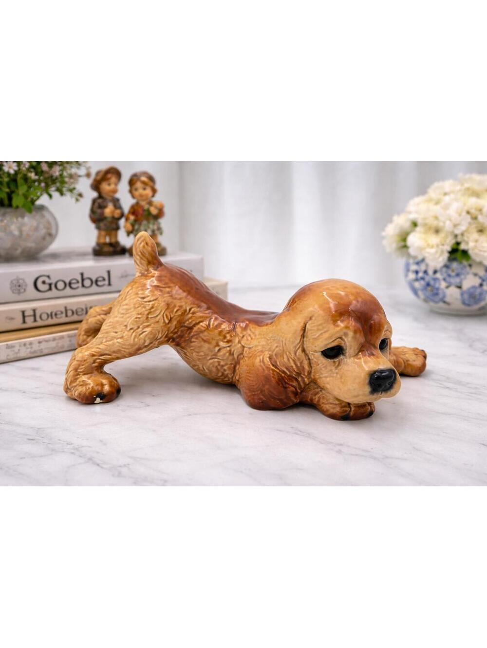 Vintage Goebel Porcelain Cocker Spaniel Playing Puppy